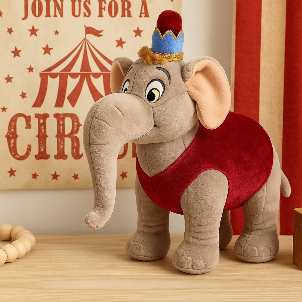 Disney Circus Elephant Plush with Red Velvet Vest & Crown